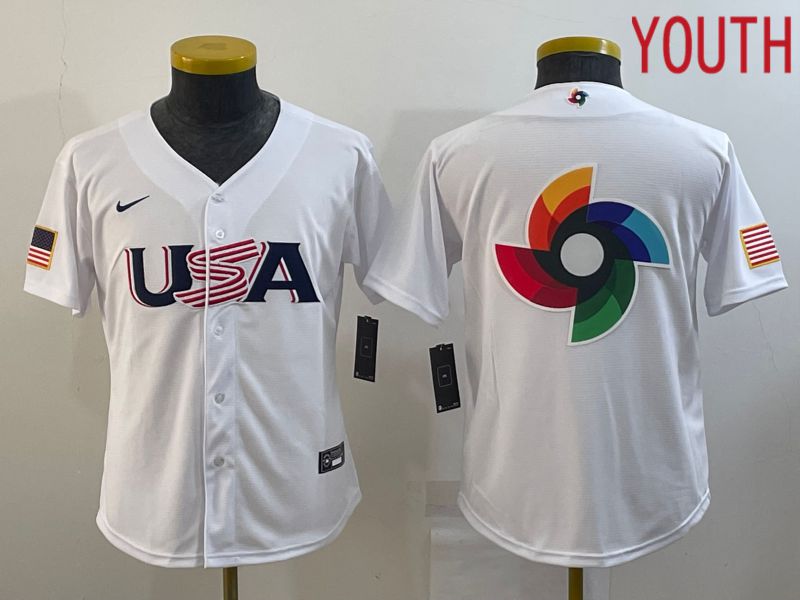 Youth 2023 World Cub USA Blank White Nike MLB Jersey7->women mlb jersey->Women Jersey